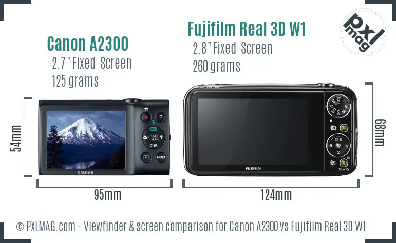Canon A2300 vs Fujifilm Real 3D W1 Screen and Viewfinder comparison