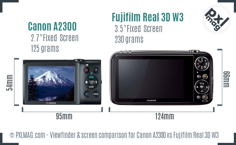 Canon A2300 vs Fujifilm Real 3D W3 Screen and Viewfinder comparison