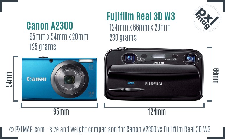 Canon A2300 vs Fujifilm Real 3D W3 size comparison Canon A2300 vs Fujifilm Real 3D W3 size comparison
