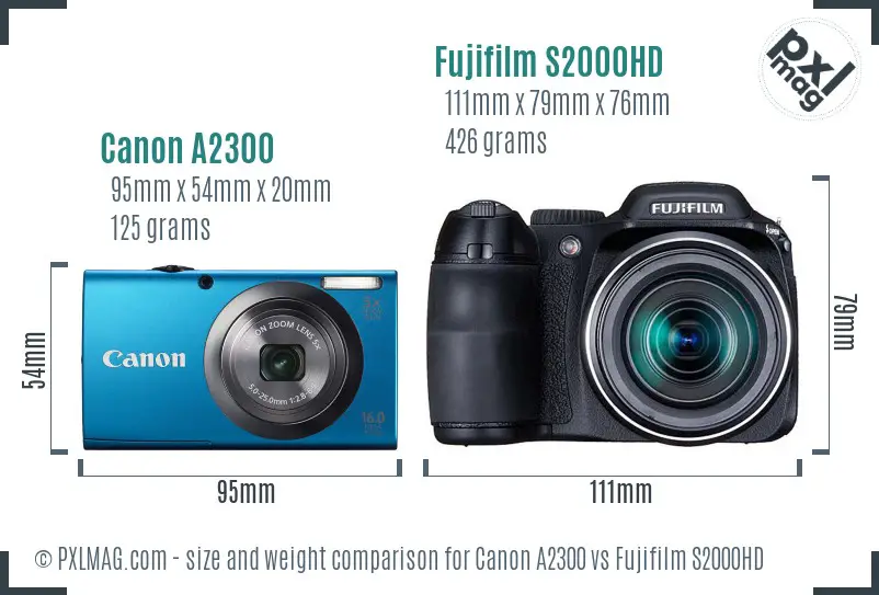 Canon A2300 vs Fujifilm S2000HD size comparison