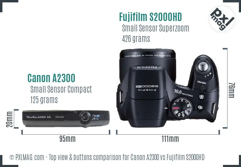Canon A2300 vs Fujifilm S2000HD top view buttons comparison