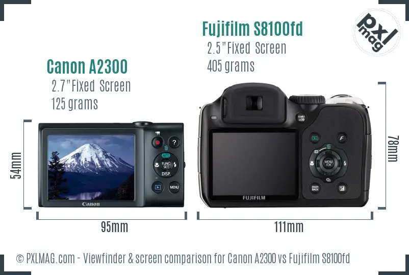 Canon A2300 vs Fujifilm S8100fd Screen and Viewfinder comparison