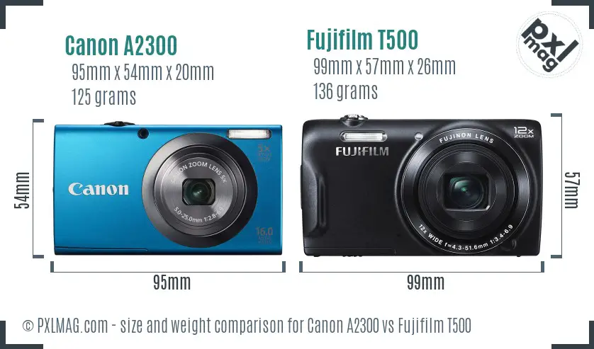 Canon A2300 vs Fujifilm T500 size comparison Canon A2300 vs Fujifilm T500 size comparison