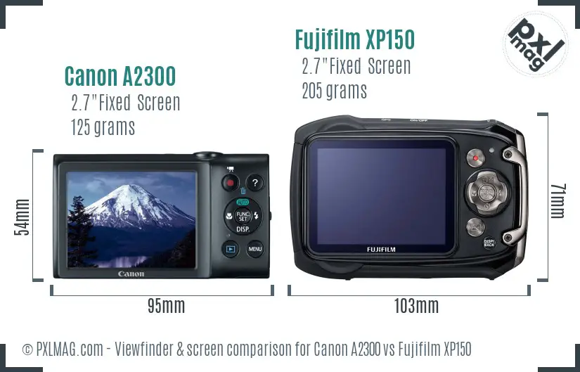 Canon A2300 vs Fujifilm XP150 Screen and Viewfinder comparison