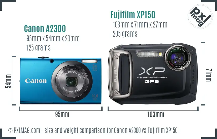 Canon A2300 vs Fujifilm XP150 size comparison
