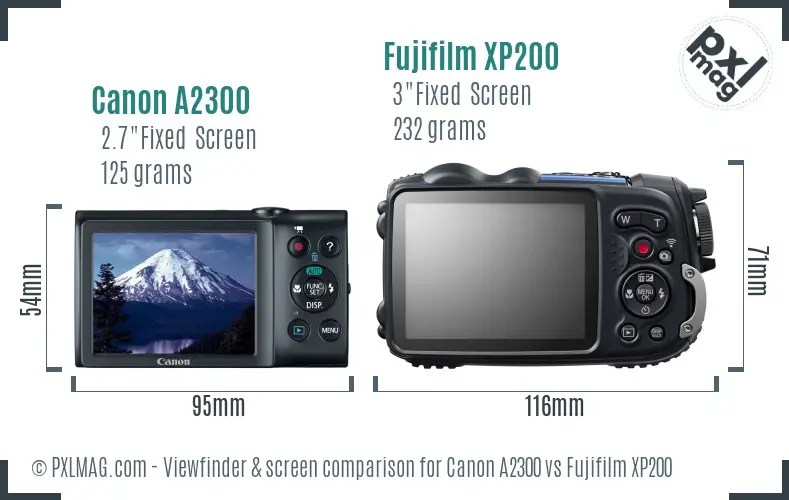 Canon A2300 vs Fujifilm XP200 Screen and Viewfinder comparison