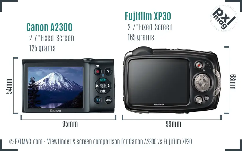 Canon A2300 vs Fujifilm XP30 Screen and Viewfinder comparison