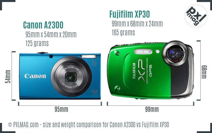 Canon A2300 vs Fujifilm XP30 size comparison