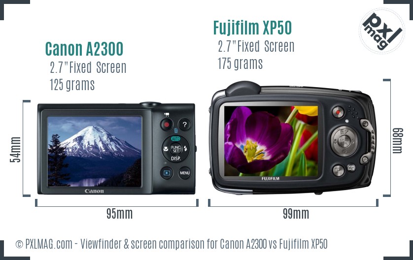 Canon A2300 vs Fujifilm XP50 Screen and Viewfinder comparison