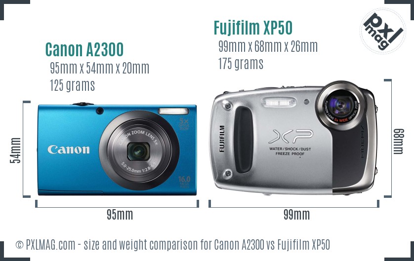 Canon A2300 vs Fujifilm XP50 size comparison Canon A2300 vs Fujifilm XP50 size comparison