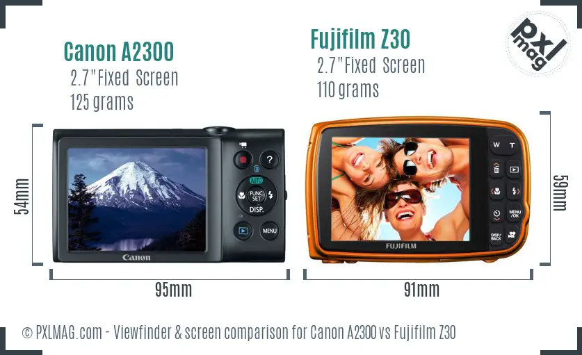 Canon A2300 vs Fujifilm Z30 Screen and Viewfinder comparison