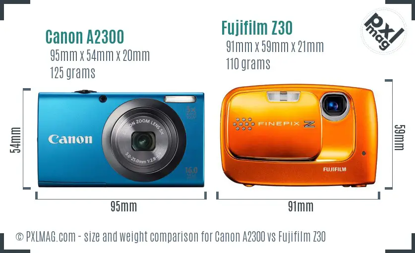 Canon A2300 vs Fujifilm Z30 size comparison