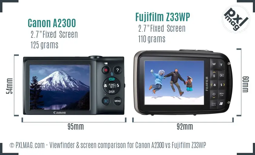 Canon A2300 vs Fujifilm Z33WP Screen and Viewfinder comparison