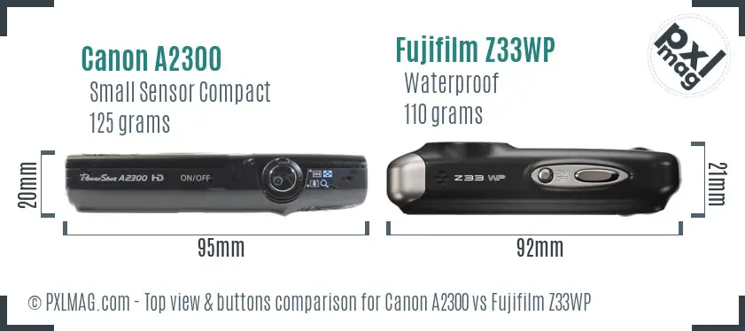 Canon A2300 vs Fujifilm Z33WP top view buttons comparison