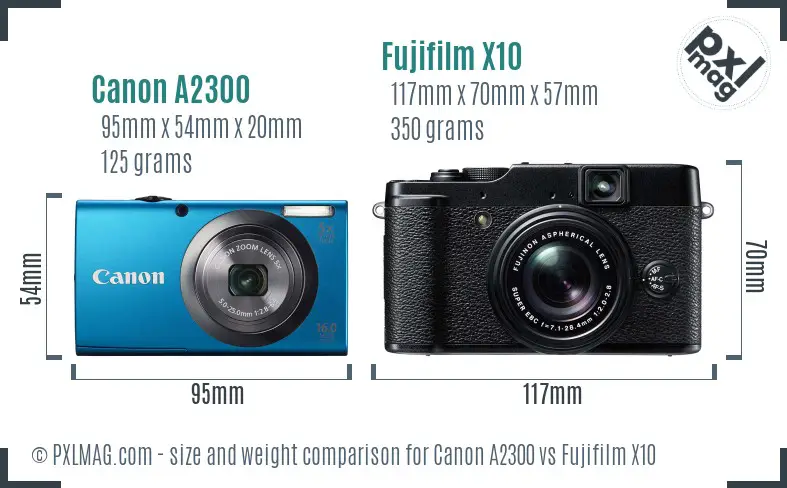 Canon A2300 vs Fujifilm X10 size comparison