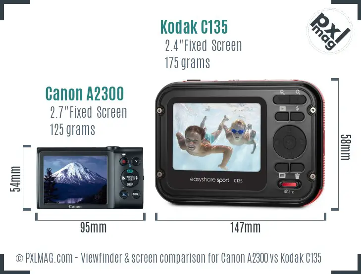 Canon A2300 vs Kodak C135 Screen and Viewfinder comparison