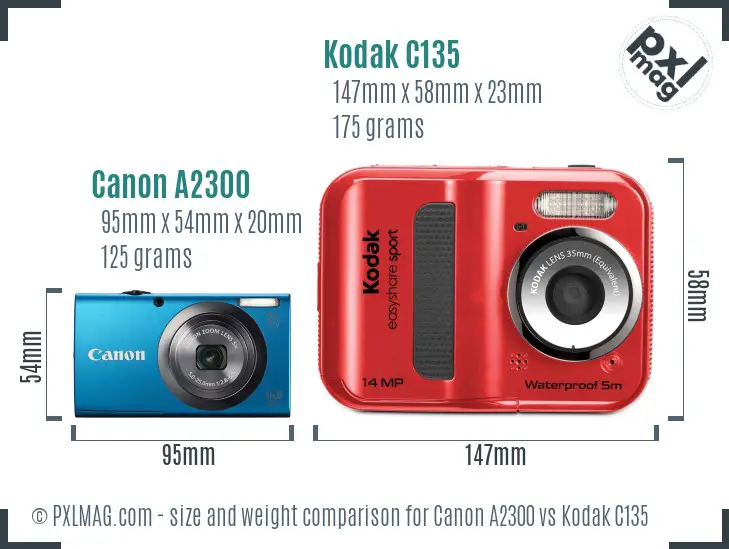 Canon A2300 vs Kodak C135 size comparison