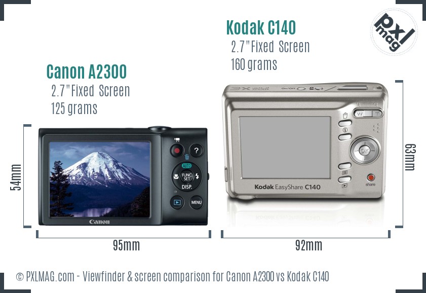 Canon A2300 vs Kodak C140 Screen and Viewfinder comparison