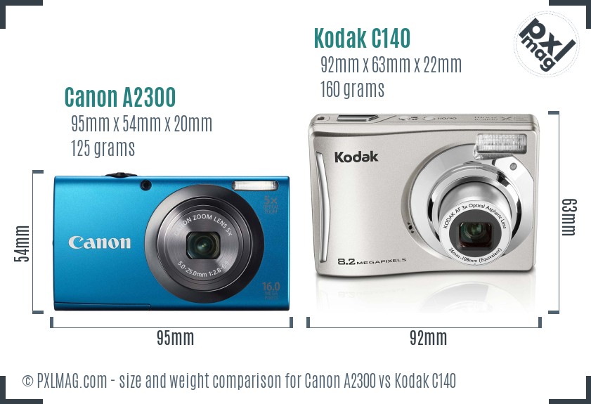 Canon A2300 vs Kodak C140 size comparison
