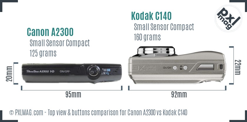 Canon A2300 vs Kodak C140 top view buttons comparison