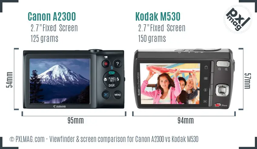 Canon A2300 vs Kodak M530 Screen and Viewfinder comparison