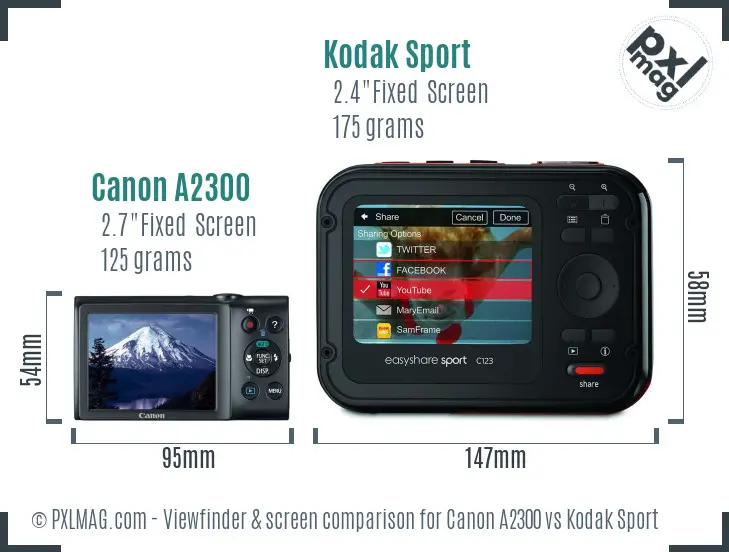 Canon A2300 vs Kodak Sport Screen and Viewfinder comparison