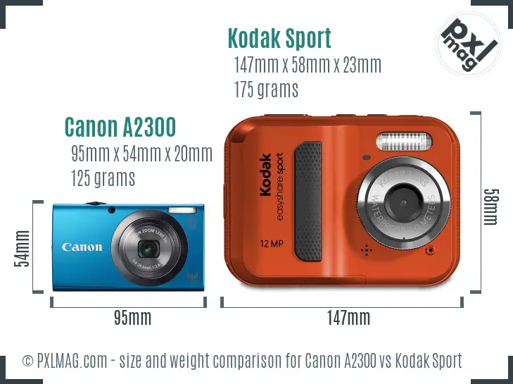 Canon A2300 vs Kodak Sport size comparison