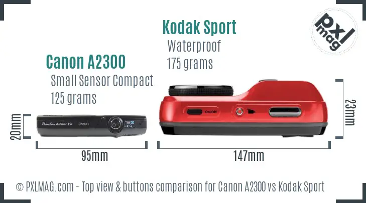 Canon A2300 vs Kodak Sport top view buttons comparison