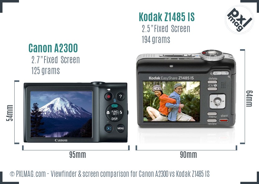 Canon A2300 vs Kodak Z1485 IS Screen and Viewfinder comparison