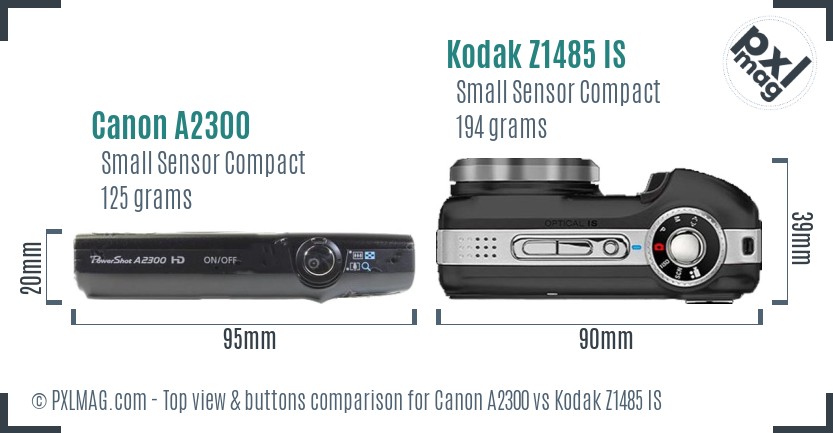 Canon A2300 vs Kodak Z1485 IS top view buttons comparison