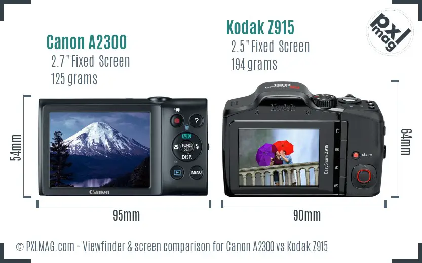 Canon A2300 vs Kodak Z915 Screen and Viewfinder comparison