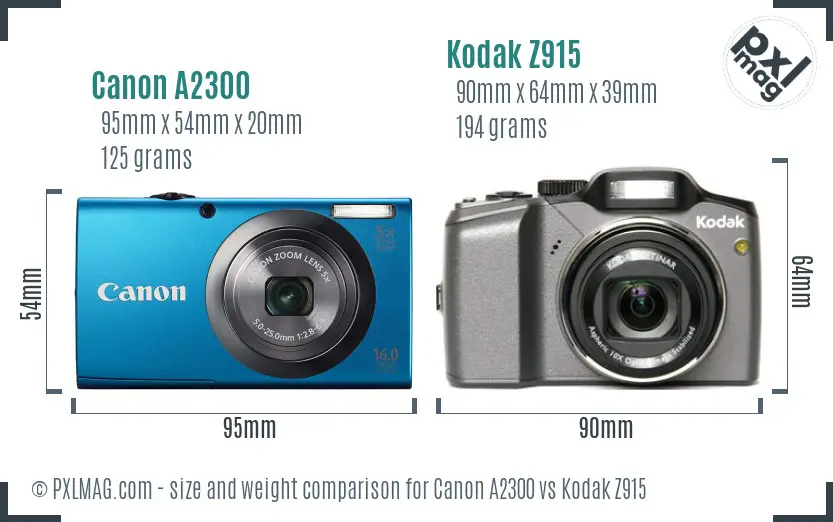 Canon A2300 vs Kodak Z915 size comparison