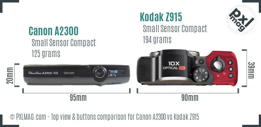 Canon A2300 vs Kodak Z915 top view buttons comparison