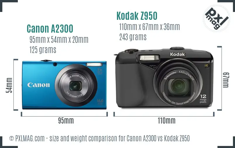 Canon A2300 vs Kodak Z950 size comparison