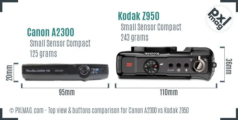 Canon A2300 vs Kodak Z950 top view buttons comparison