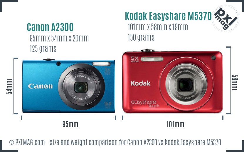Canon A2300 vs Kodak Easyshare M5370 size comparison