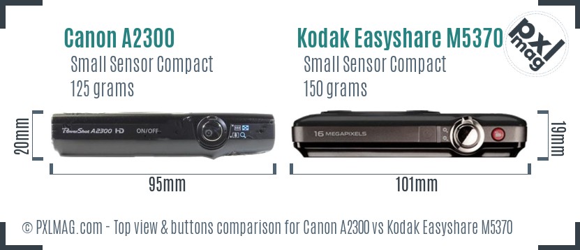 Canon A2300 vs Kodak Easyshare M5370 top view buttons comparison