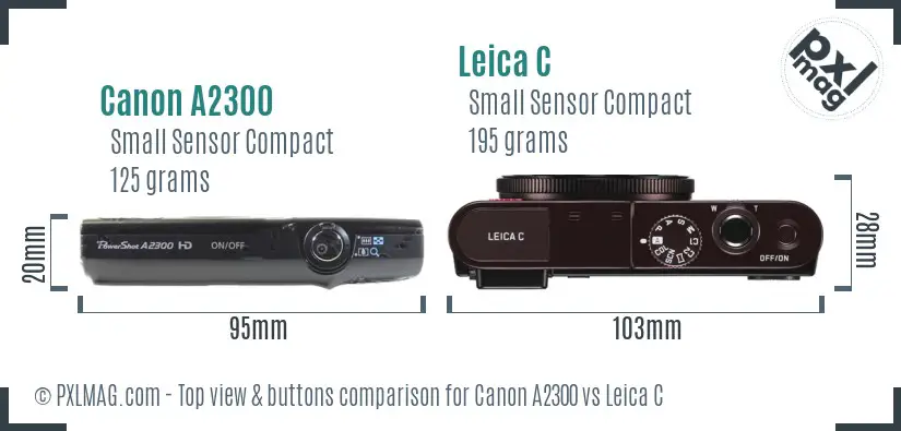 Canon A2300 vs Leica C top view buttons comparison Canon A2300 vs Leica C top view buttons comparison