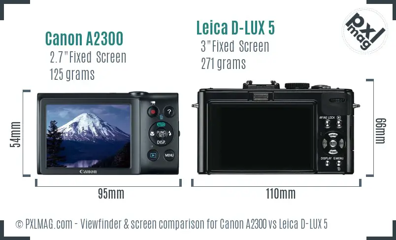 Canon A2300 vs Leica D-LUX 5 Screen and Viewfinder comparison