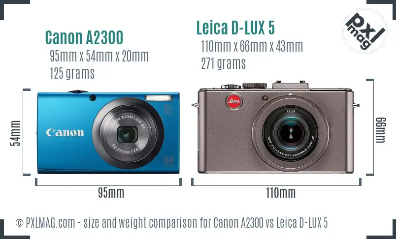 Canon A2300 vs Leica D-LUX 5 size comparison