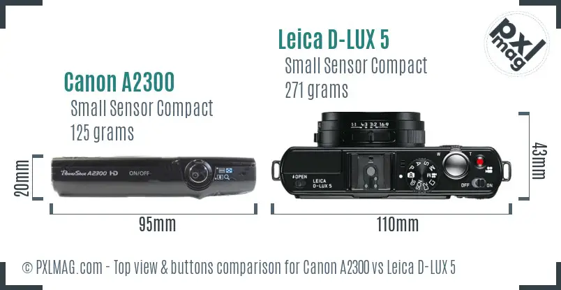 Canon A2300 vs Leica D-LUX 5 top view buttons comparison