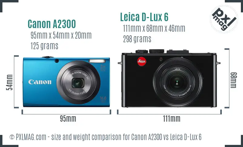 Canon A2300 vs Leica D-Lux 6 size comparison