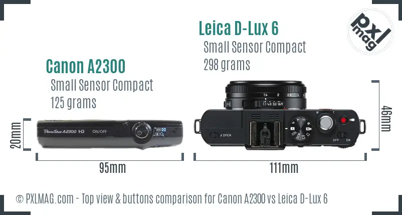 Canon A2300 vs Leica D-Lux 6 top view buttons comparison