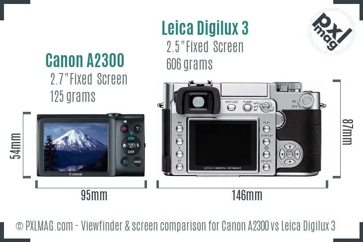 Canon A2300 vs Leica Digilux 3 Screen and Viewfinder comparison