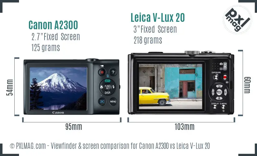 Canon A2300 vs Leica V-Lux 20 Screen and Viewfinder comparison