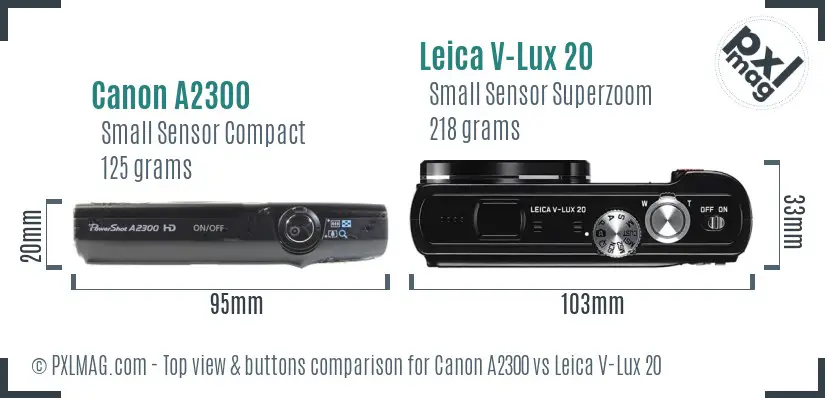 Canon A2300 vs Leica V-Lux 20 top view buttons comparison