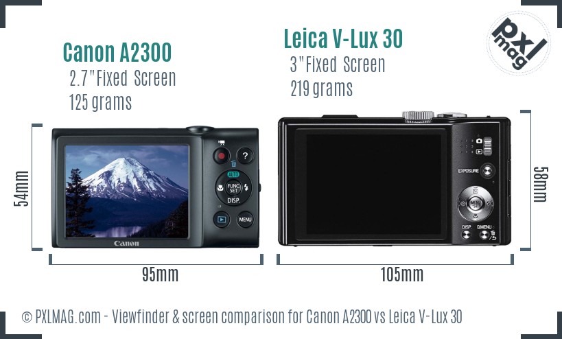 Canon A2300 vs Leica V-Lux 30 Screen and Viewfinder comparison