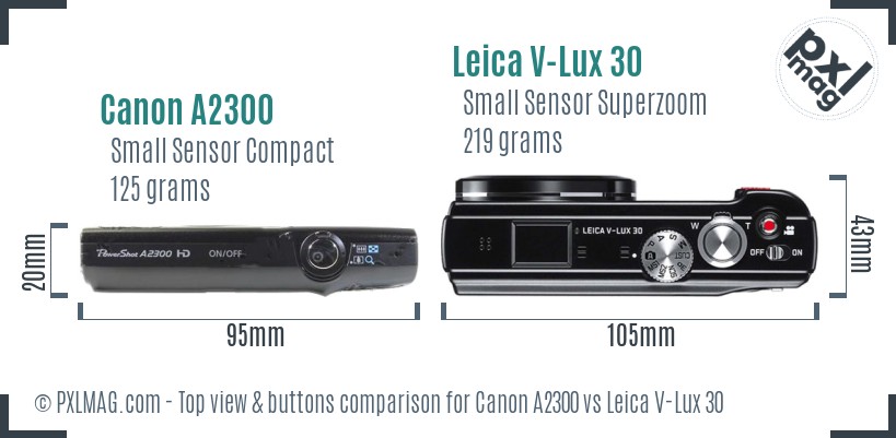 Canon A2300 vs Leica V-Lux 30 top view buttons comparison
