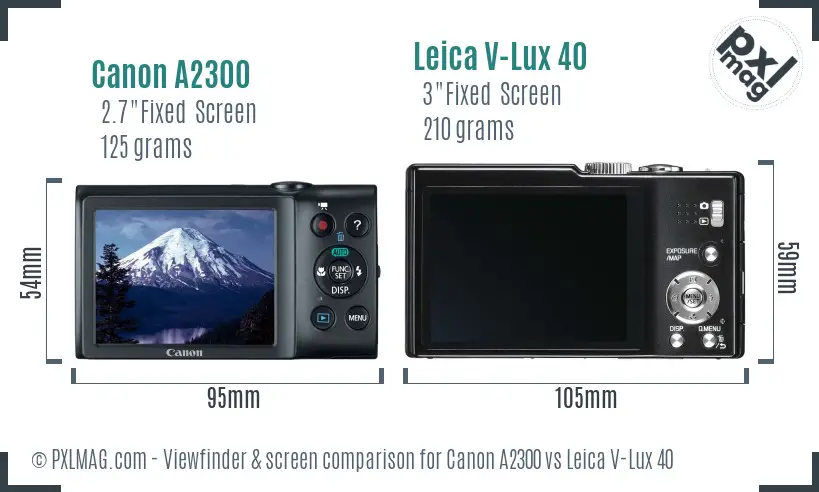 Canon A2300 vs Leica V-Lux 40 Screen and Viewfinder comparison