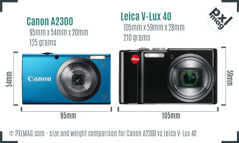 Canon A2300 vs Leica V-Lux 40 size comparison